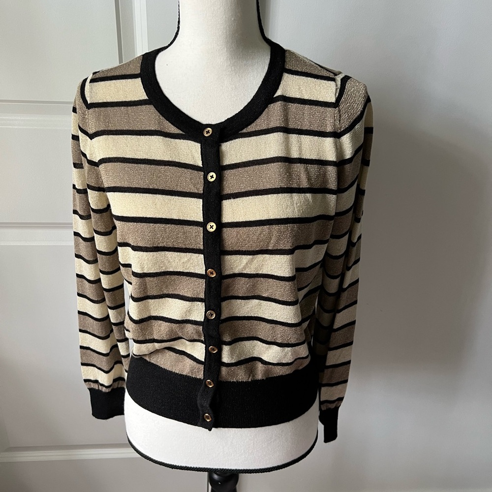 Chaser Striped Black and Tan & Gold Women's Sweater